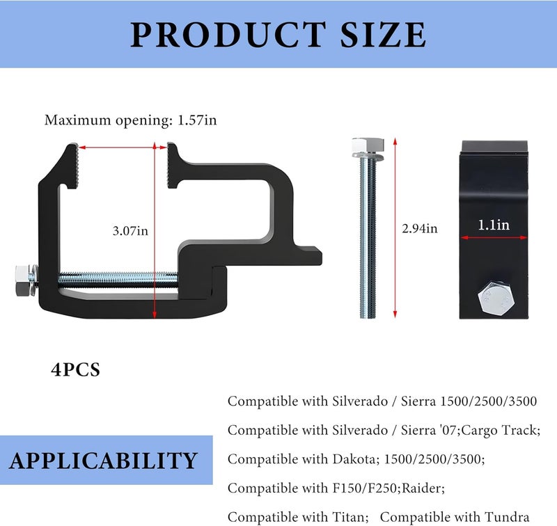 ZNDAW 4PCS Camper Shell Clamps, Heavy Duty Truck Cap Mounting Clamps Camper Shell, High Strength Aluminum Truck Bed Clamp for Silverado Sierra 1500 2500 3500 Ram 1500 2500 3500 - Image 2